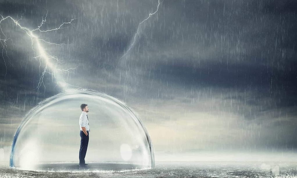 a man standing in a bubble