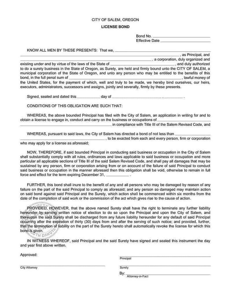 Salem License and Permit Surety Bond 11