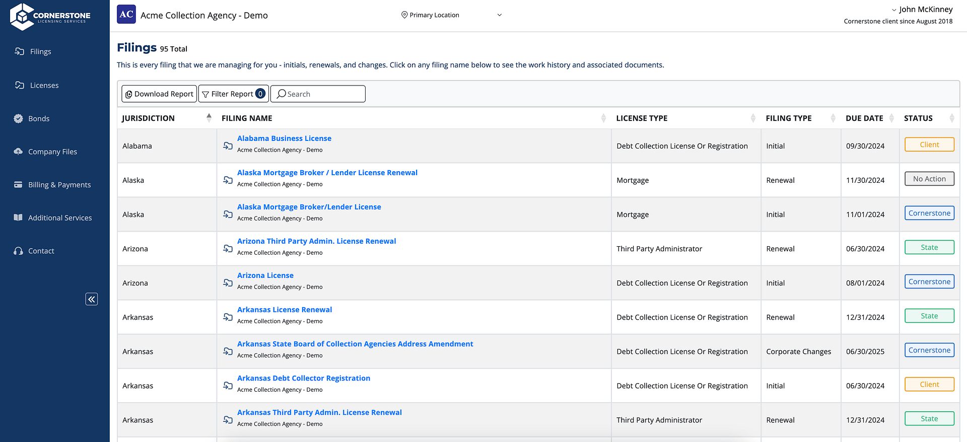 Portal Dashboard Cornerstone Licensing and Bond Portal Dashboard